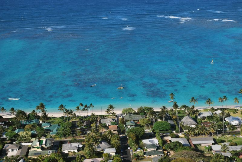 aerial view of lanikai bay residential area oahu hawaii