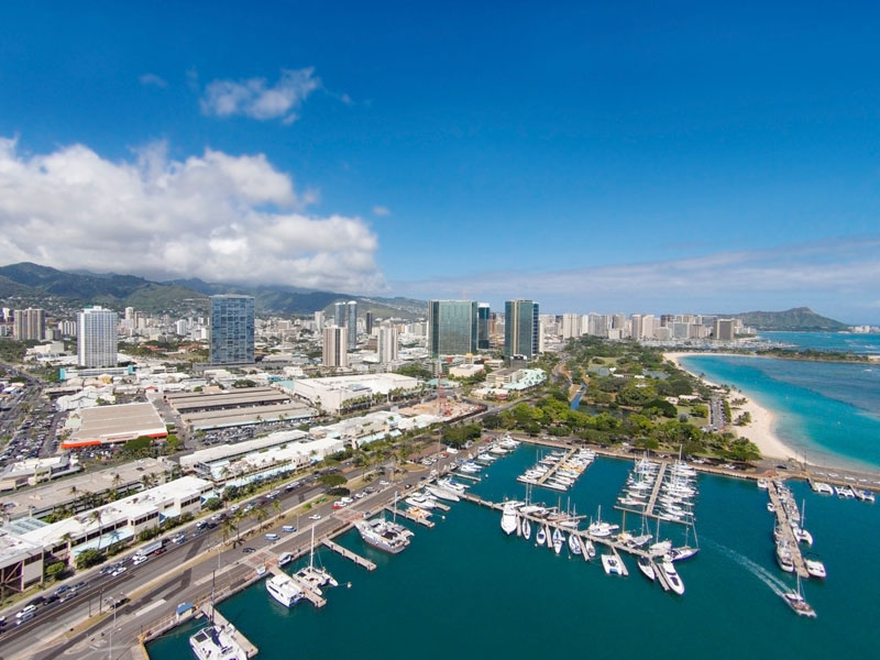 Aerial view of Kaka’ako in Honolulu, Hawaii